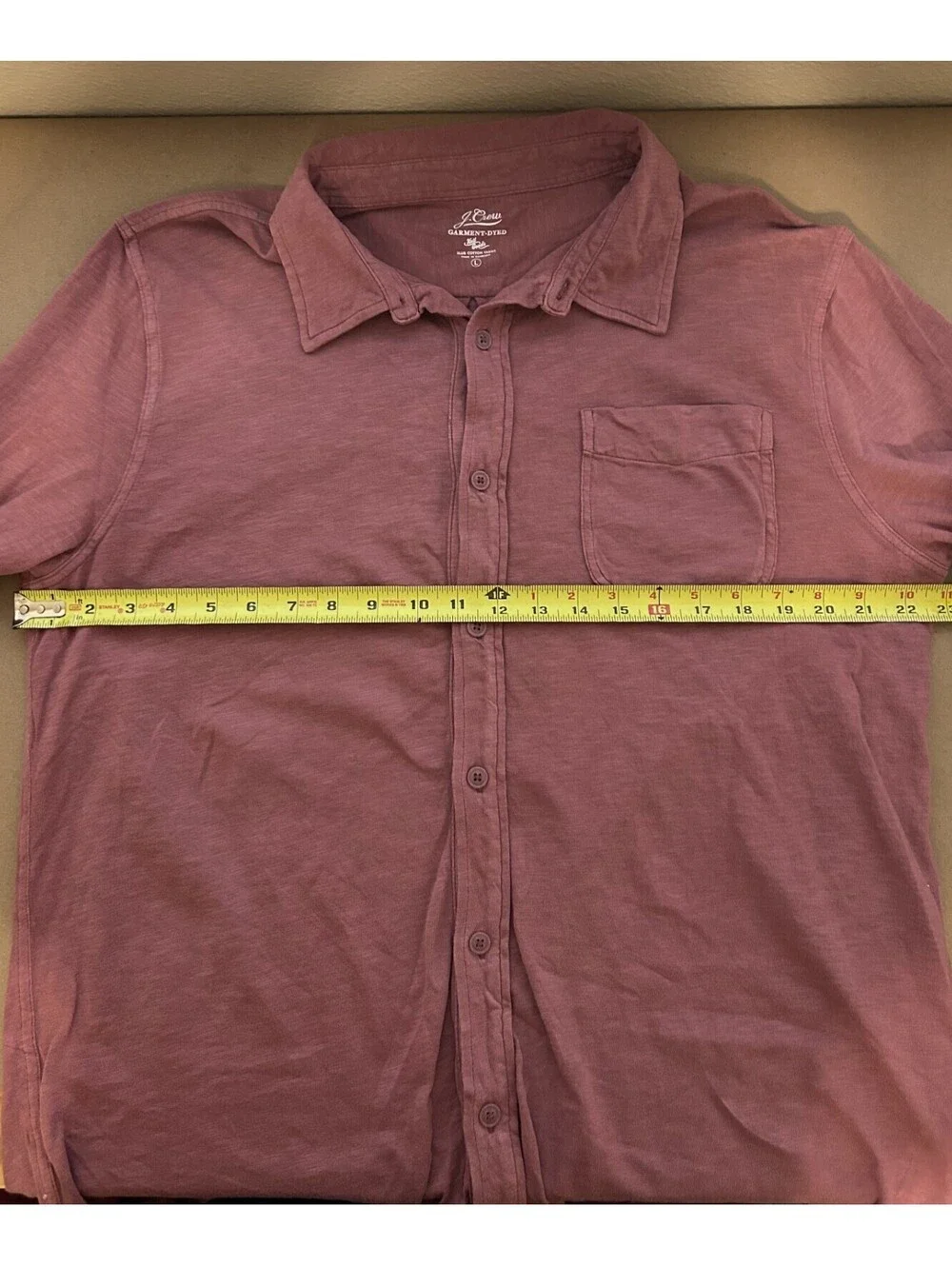 J Crew Men's Garment Dyed Slub Long Sleeve Button up Shirt L light burgundy